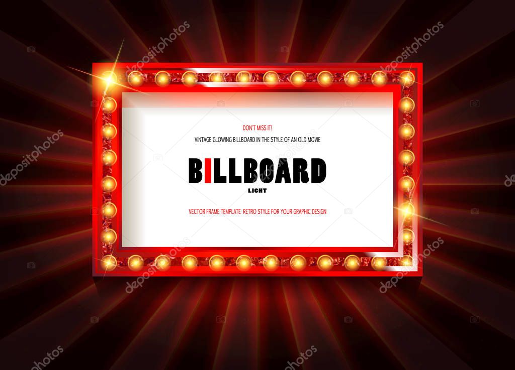 Red frame with light bulbs on the background of the. Vector illustration