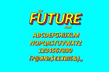 Eğimli 3d Sans Serif yazı tipi. Renkli alfabe yuvarlanır. Retro tipografi. Vektör çizim.