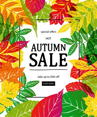 Sıcak sonbahar satış reklam bayrak kırmızı akçaağaç yaprağı, poster, perakende, indirim, vektör çizim ile