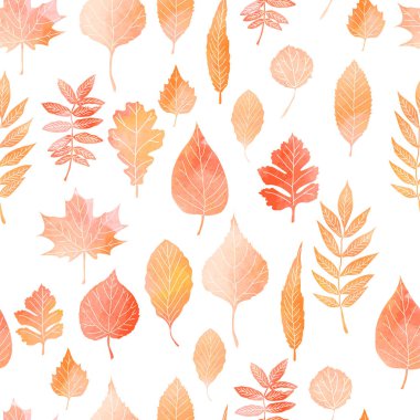 Sonbahar ile Dikişsiz desen çizim suluboya, elle çizilmiş öğeleri tarafından bırakır. Vektör çizim