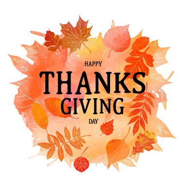 Şükran günü arka plan. Sonbahar yaprak yeşillik suluboya. Web başlık sayfası veya poster e-ticaret, on-line Kozmetik Dükkanı, moda ve Güzellik Salonu, mağaza için. Sulu boya doku. Vektör çizim. EPS 10