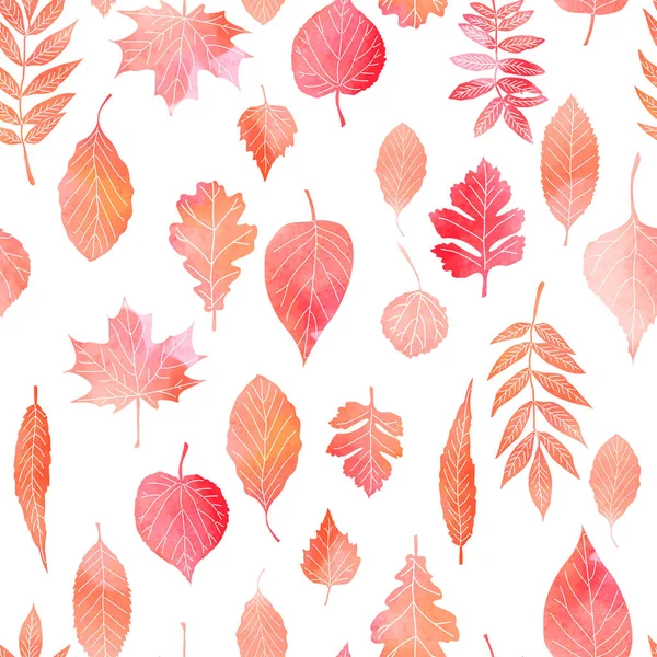 Seamless Pattern Autumn Leaves Drawing Watercolor Hand Drawn Elements Vector — Stock Vector
