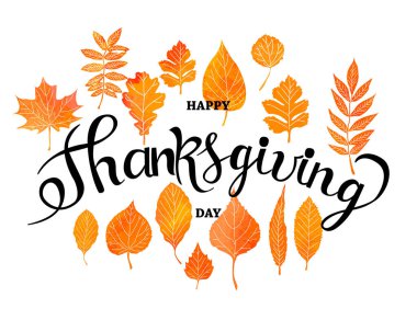 Mutlu Şükran günü poster. Turuncu suluboya arka plan ile Modern fırça hat alıntı yazı. Vektör çizim