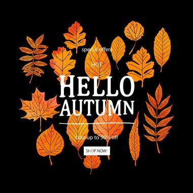 Sonbahar yaprakları. Sulu Boya doku. Sonbahar yaprak. Satılık tasarım yazı. Vektör çizim Eps10