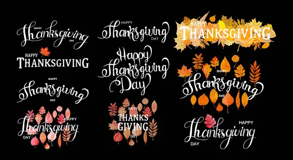 Ensemble Typographique Lettres Happy Thanksgiving Dessiné Main Citations Célébration Sur — Image vectorielle