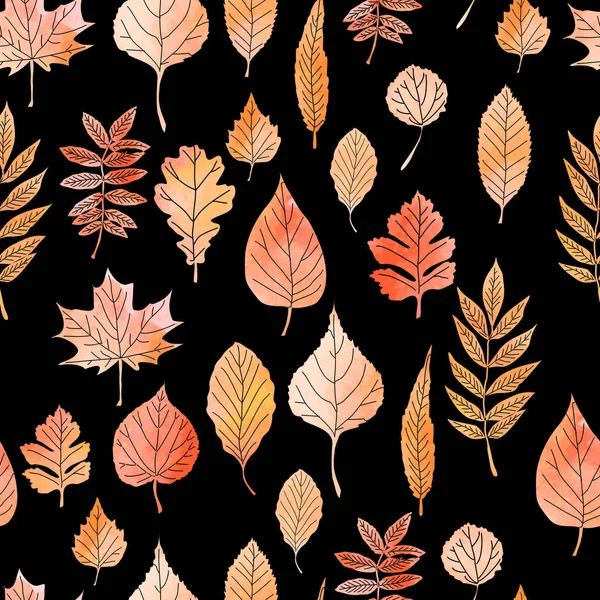 Vzor Bezešvé Podzimní Listy Výkresu Akvarel Ručně Kreslené Prvky Vektorové — Stockový vektor