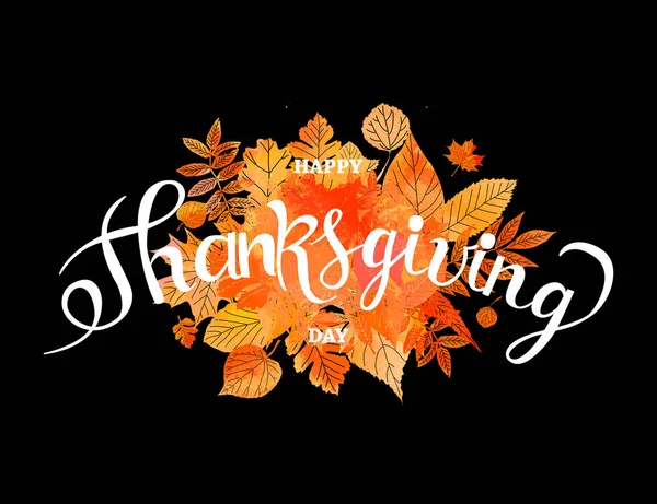 Happy Thanksgiving Day Affisch Abstrakt Orange Akvarell Bakgrund Med Moderna — Stock vektor