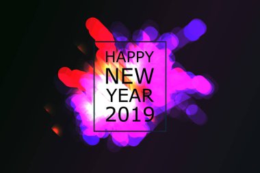 Happy New 2019 Year. Holiday vector illustration with festive typographic composition. New Year 2019 Label With Graphic Multicolored Firework Shape. Vector illustration clipart