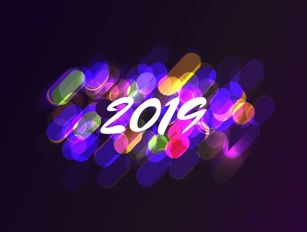 Ilustración Vectorial Feliz Año Nuevo 2019 Con Brillo Neón Coloridos — Vector de stock
