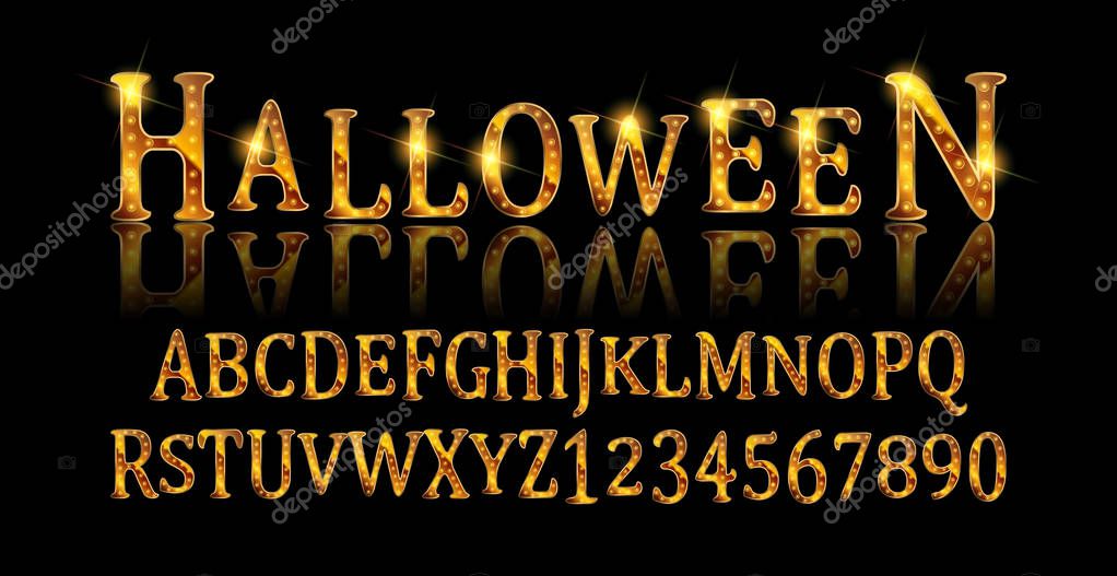 Vintage Halloween Original Typeface. Retro Creepy Style Halloween Font. Vector Illustration. Hand Drawn Halloween Alphabet.