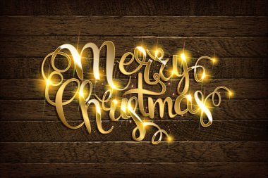 Mutlu Noeller ve mutlu yeni yıl tebrik kartı. Ahşap arka plan üzerinde. Vektör çizim