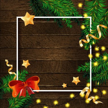 Çam dalları ile Noel kartı. Vektör kağıt çizim.