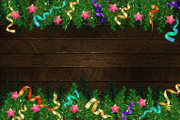 木の板の装飾とクリスマス 2019 モミの木 本文コピー スペース ベクトル Illustrration — ストックベクタ