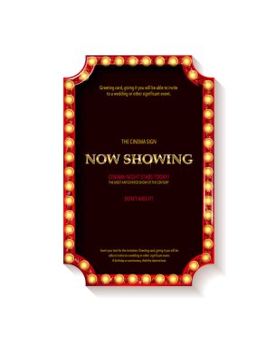 Retro sinema ampul işareti şekil - vintage eski tiyatro casino veya sirk hafif çerçeve başlık sayfası aydınlatılmış. Vektör çizim