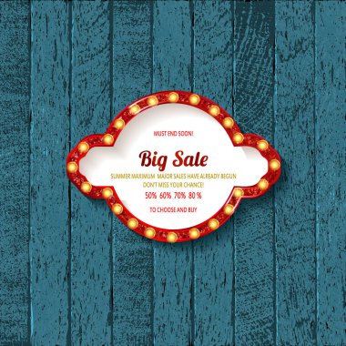 Retro sinema ampul işareti şekil - vintage eski tiyatro casino veya sirk hafif çerçeve başlık sayfası aydınlatılmış. Ahşap arka plan üzerinde. Vektör çizim