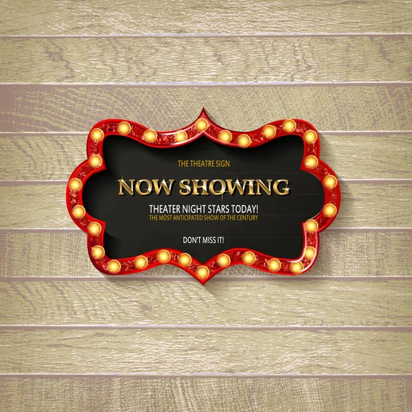 Retro sinema ampul işareti şekil - vintage eski tiyatro casino veya sirk hafif çerçeve başlık sayfası aydınlatılmış. Ahşap arka plan üzerinde. Vektör çizim