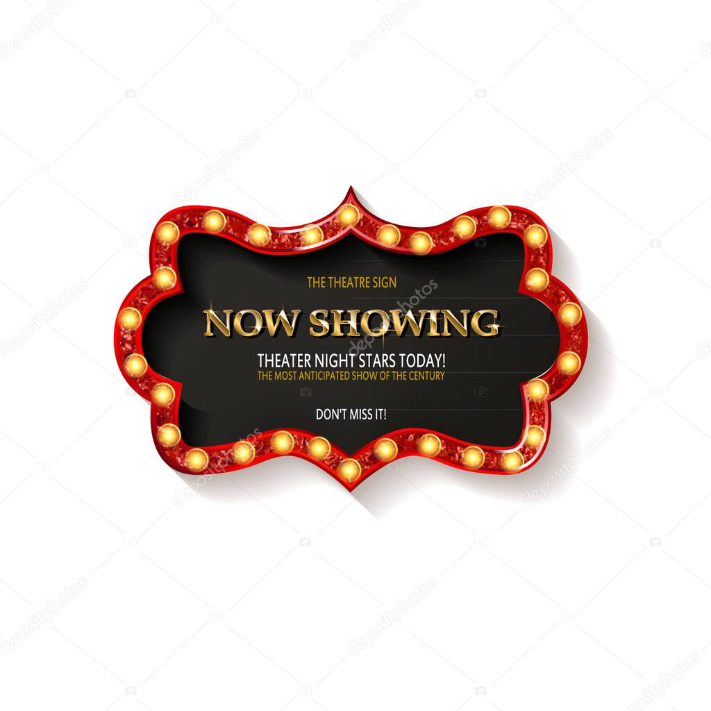 Retro cinema bulb sign shape - vintage old theater casino or circus illuminated light frame banner. Vector illustration