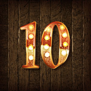 Ahşap bir zemin üzerine altın sayı 10. Vektör çizim