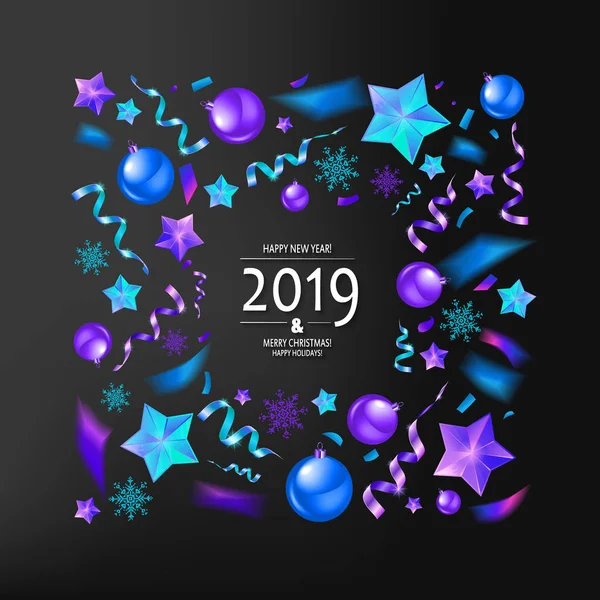 Feliz Natal Ano Novo 2019 Cartão Saudação Com Quadro Elegante —  Vetores de Stock