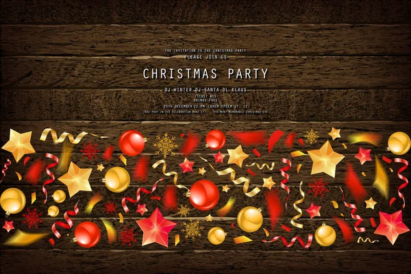 Weihnachtsfeier Oder Dinnereinladung Plakat Flyer Grußkarte Menüvorlage Auf Altem Hölzernen — Stockvektor