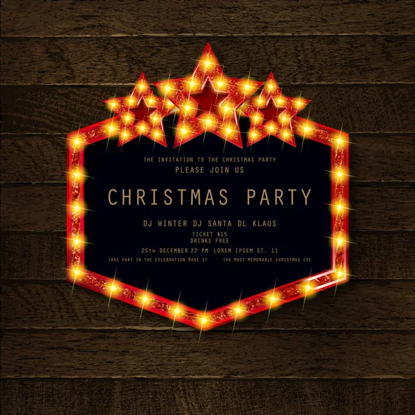 邀请快乐的圣诞晚会海报 在木制的背景 向量例证 — 图库矢量图片