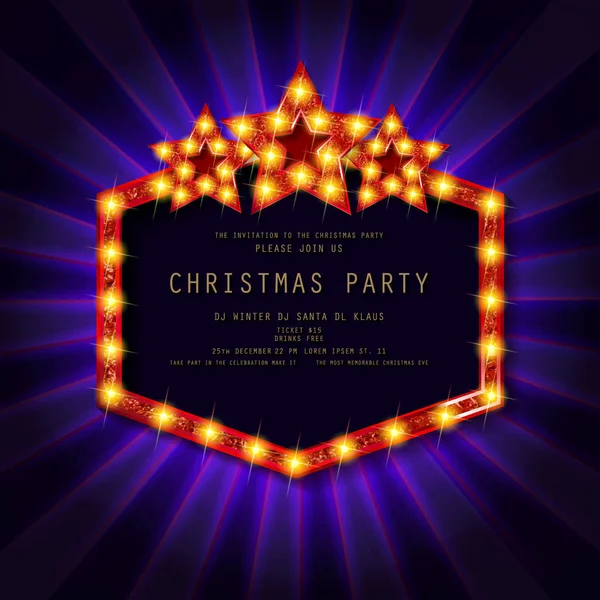 Veselé Vánoční Party Pozvánka Tmavém Pozadí Vektorové Ilustrace — Stockový vektor