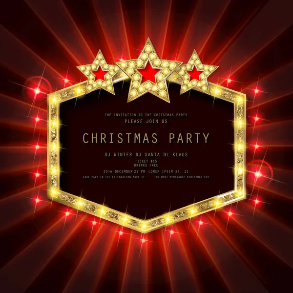 Meghívás Vidám Karácsonyi Party Poszter Sötét Háttér Előtt Vektoros Illusztráció — Stock Vector