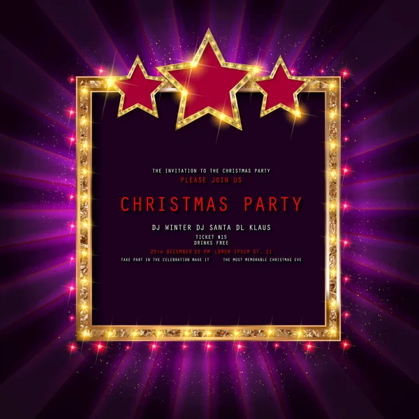 Uitnodiging Merry Christmas Party Poster Donkere Achtergrond Vectorillustratie — Stockvector