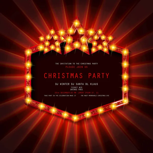 Invitation Christmas Party Curtain Background Gold Frame Vintage Style Vector — Stock Vector