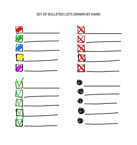 Sammlung Von Vektorisolierten Umrissen Von Hand Gezeichnet Checkliste Kugel Häkchen — Stockvektor