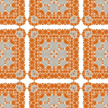 Muhteşem Dikişsiz desen beyaz mavi turuncu Fas, Portekiz fayans, Azulejo, süsler. Kullanılabilir duvar kağıdı, desen dolgularını, web sayfası arka planı, yüzey dokuları için. Vektör çizim