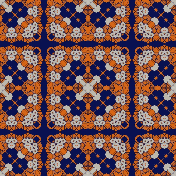 Padrão Sem Costura Lindo Branco Azul Laranja Marroquino Azulejos Portugueses — Vetor de Stock