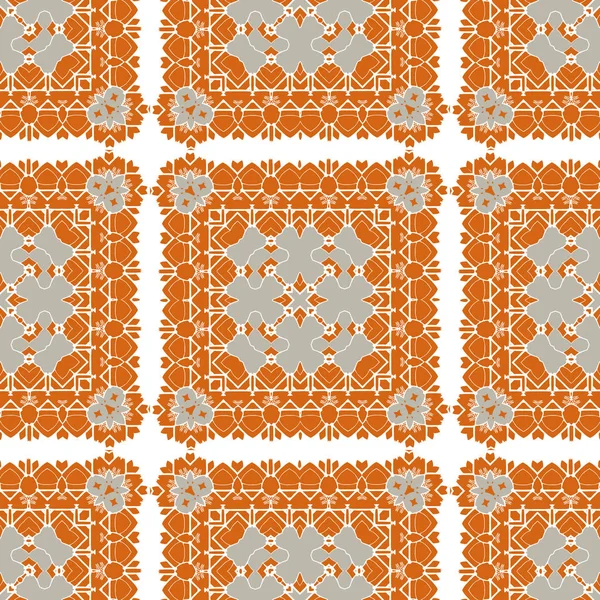 Nádherný Vzor Bezešvé Bílé Modré Oranžové Marocké Portugalský Dlaždice Azulejo — Stockový vektor
