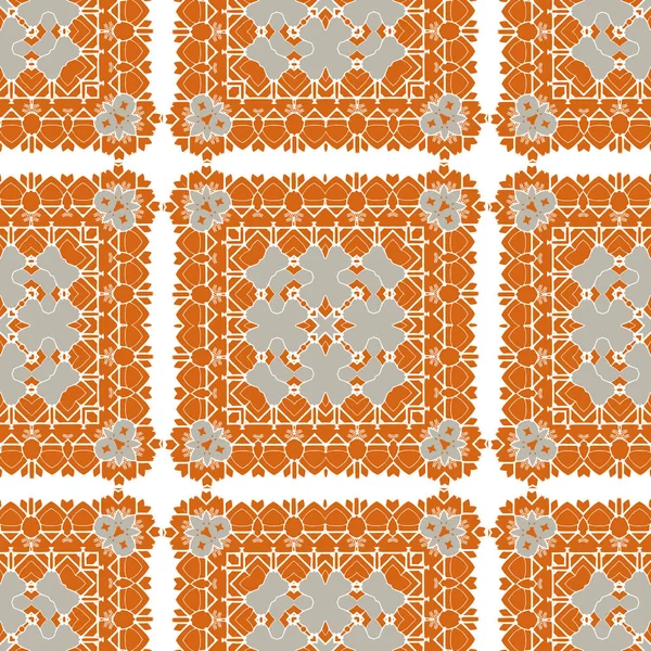 Gorgeous Seamless Pattern White Blue Orange Moroccan Portuguese Tiles Azulejo — Stock Vector