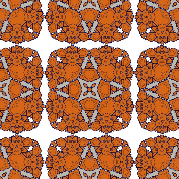 Prachtige Naadloze Patroon Wit Blauw Oranje Marokkaanse Portugese Tegels Azulejo — Stockvector