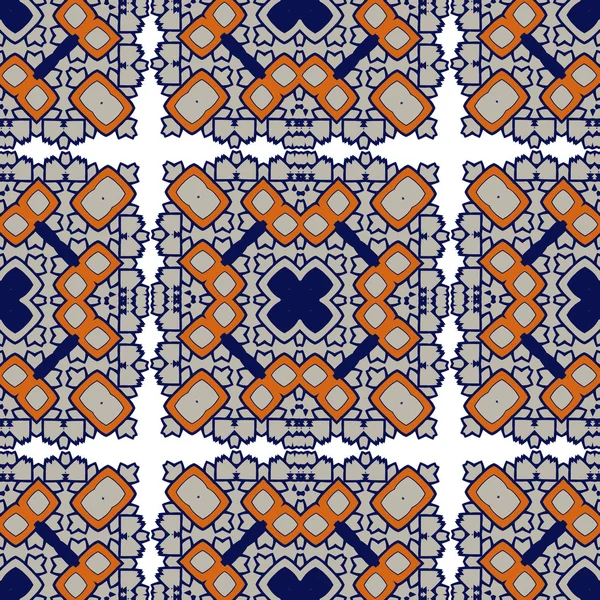 Gorgeous Seamless Pattern White Blue Orange Moroccan Portuguese Tiles Azulejo — Stock Vector