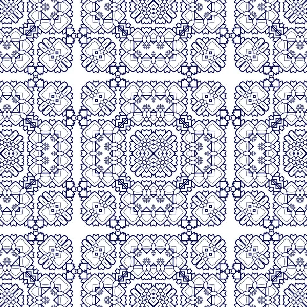 Precioso Patrón Sin Costura Blanco Azul Naranja Marroquí Azulejos Portugueses — Vector de stock