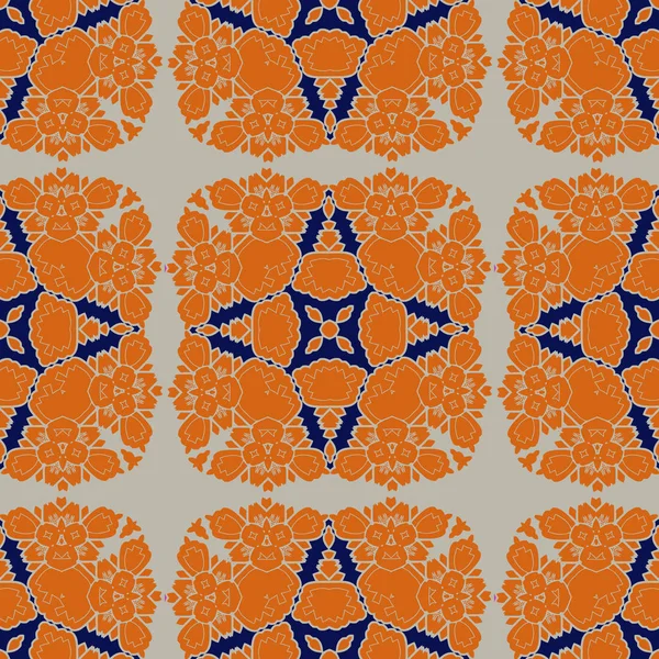 Gorgeous Seamless Pattern White Blue Orange Moroccan Portuguese Tiles Azulejo — Stock Vector