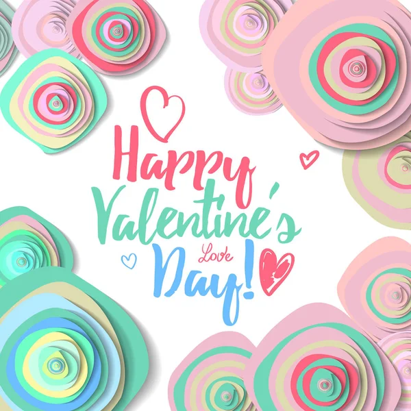 Happy Valentines Day Wenskaart Met Roze Rode Rozen Vectorillustratie — Stockvector