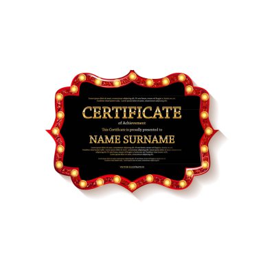 Sertifika Diploma tamamlanma. Karanlık Şablonu. Yararlı senet, sertifika takdir, başarı, tamamlama, mükemmellik, katılım tasarım, ödül vektör çizim