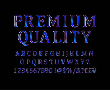 Alfabe harfler, sayılar ve noktalama işareti birleşimlerinden kümesi. Premium kalite altın yazı tipi. Vektör çizim