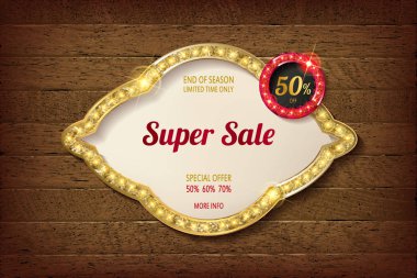 Büyük indirim ahşap arka plan karede. Vektör çizim