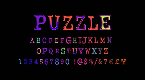Puzzle Písmo Hry Puzzle Abeceda Čísla Vektorové Ilustrace — Stockový vektor