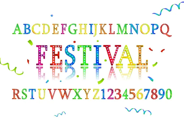 Yazı Tipi Alfabe Renkli Konfeti Festival Karnaval Mektup Doğum Günü — Stok Vektör