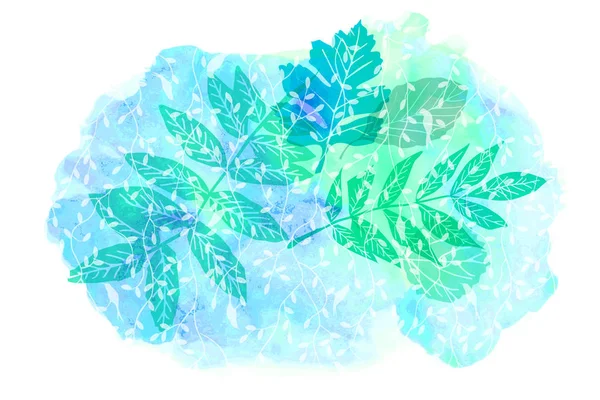緑と青の葉と水彩の背景 ベクトル図 — ストックベクタ