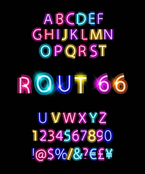 Rout Neon Font Broadway Style Vintage Typeface Vector Illustration — Stock Vector