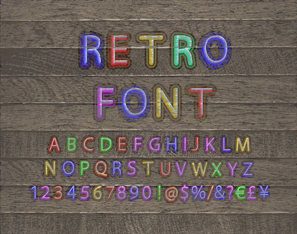 Vector Schuine Retro Lettertype Houten Backgrond Alfabet 80S Jaren — Stockvector