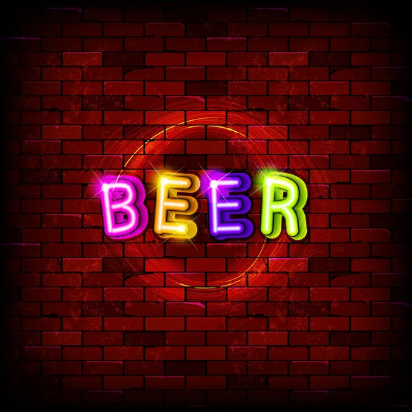 Gloeiende neon bier pub uithangbord — Stockvector