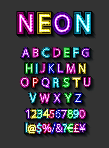 Неоновый лёгкий алфавит — стоковый вектор