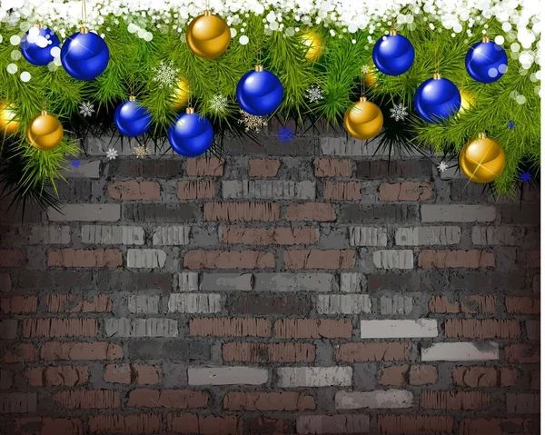 Fondo de Navidad en la pared de ladrillo — Vector de stock